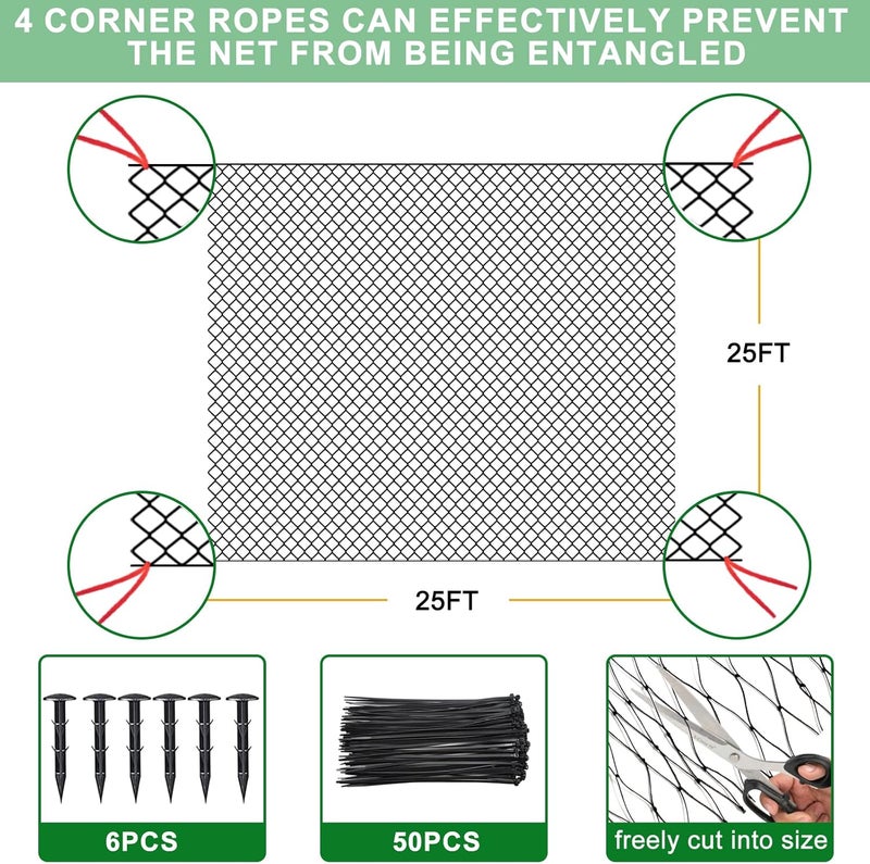 BSTPCOO 25'x25' Bird Netting for Chicken Coop, Nylon 3/4" Mesh Poultry Netting Chicken Net Roof Hawk, Aviary Net Deer Fence Pests Trellis Garden Nettings for Fruits Trees Plant - Image 2